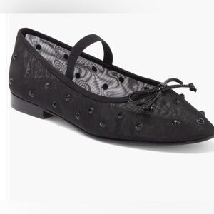 Jeffery Campbell Releve Crystal Embellished Black Mesh Mary Jane Flats Size 6.5